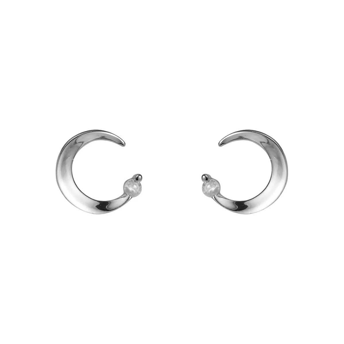 MODIAN Minimalism Gold Color Crescent Stud Earring for Women 925 Sterling Silver Shiny Clear CZ C-Shape Ear Pin Fine Jewelry