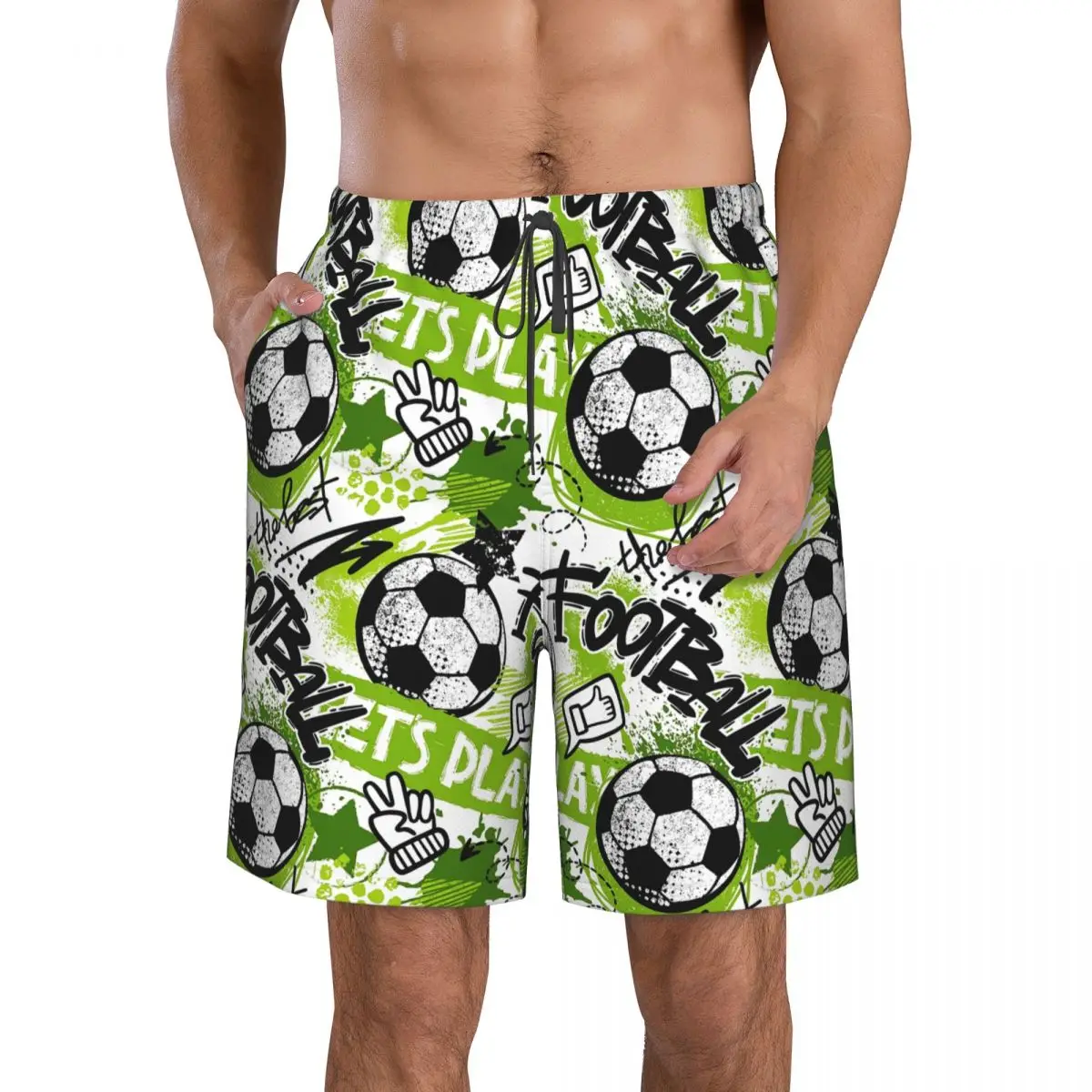 Football Graffiti Pattern Trunks Beach Board Shorts Casual Quick Dry Swim Summer Men Pants