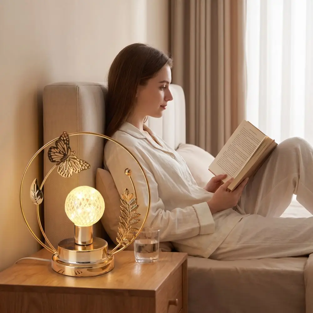 Butterfly/Leaf Shape LED Night Light Iron Material Hollow Out Metal Table Lamp Round Ring Warm Lighting Decorative Light