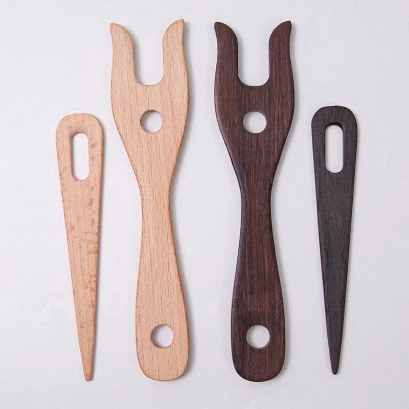Hot Sale 2Pcs Knitting Fork And Eye Needle Kit Wooden Cording Tool Fork Braider Lightweight Knitting Fork Braided Tool