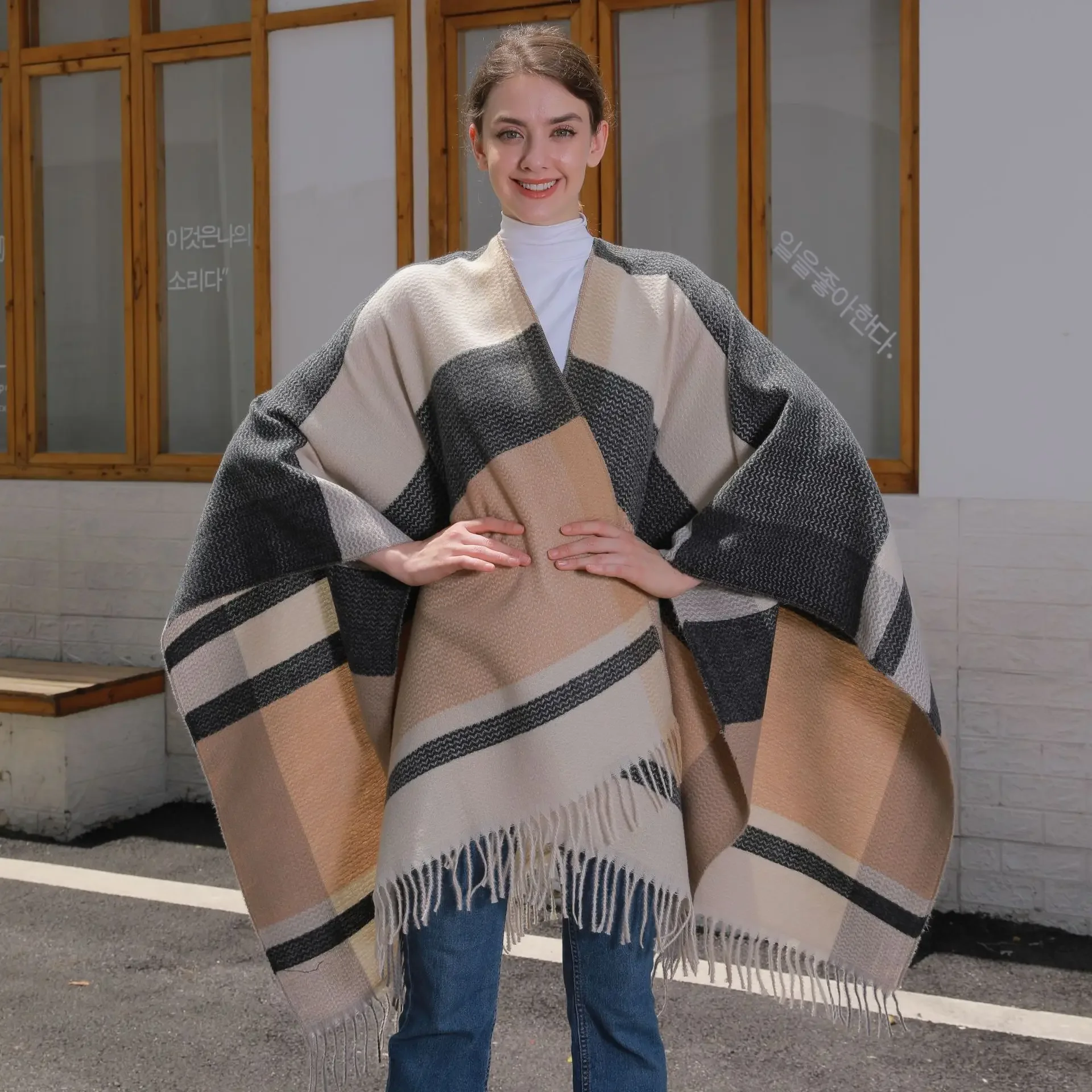 Luxury Women's Thick Blanket Stole - Imitation Cashmere Scarf, Winter Shawl & Poncho Wrap