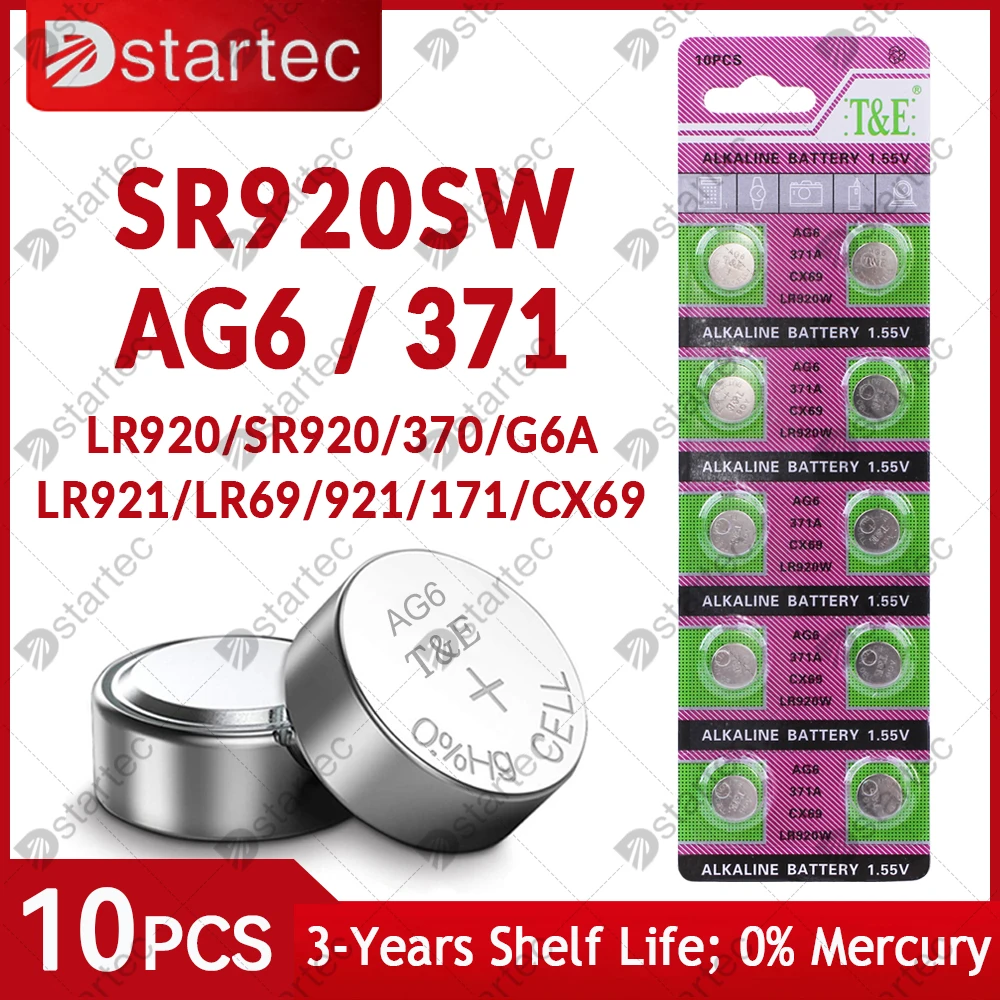 10PCS AG6 LR920 370 1.55V 버튼 배터리 시계 장난감 원격 L921 LR69 SR920 370 371A 171 SR920SW 셀 동전 알카라인 배터리