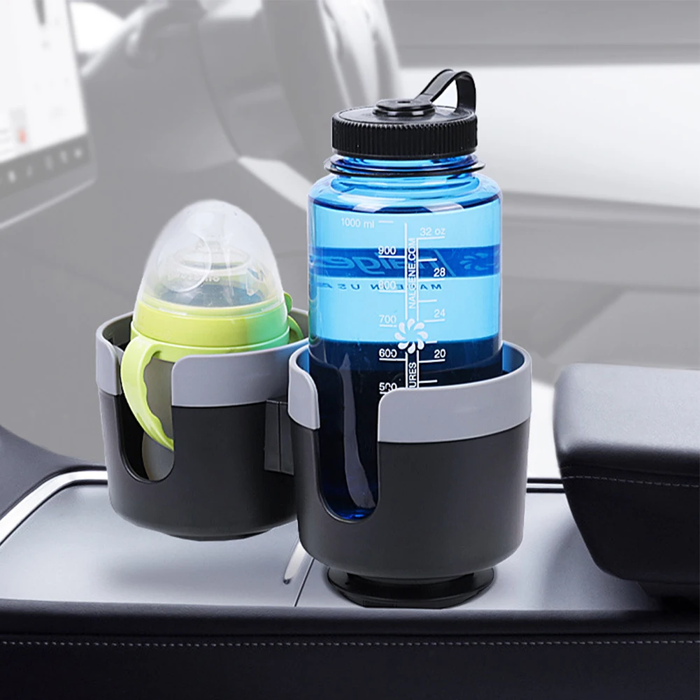 Vehicle Cup Holder Expander Dual Adapter with Adjustable Base Increases Cup Holder Size for Large Cups and Bottles in Cars