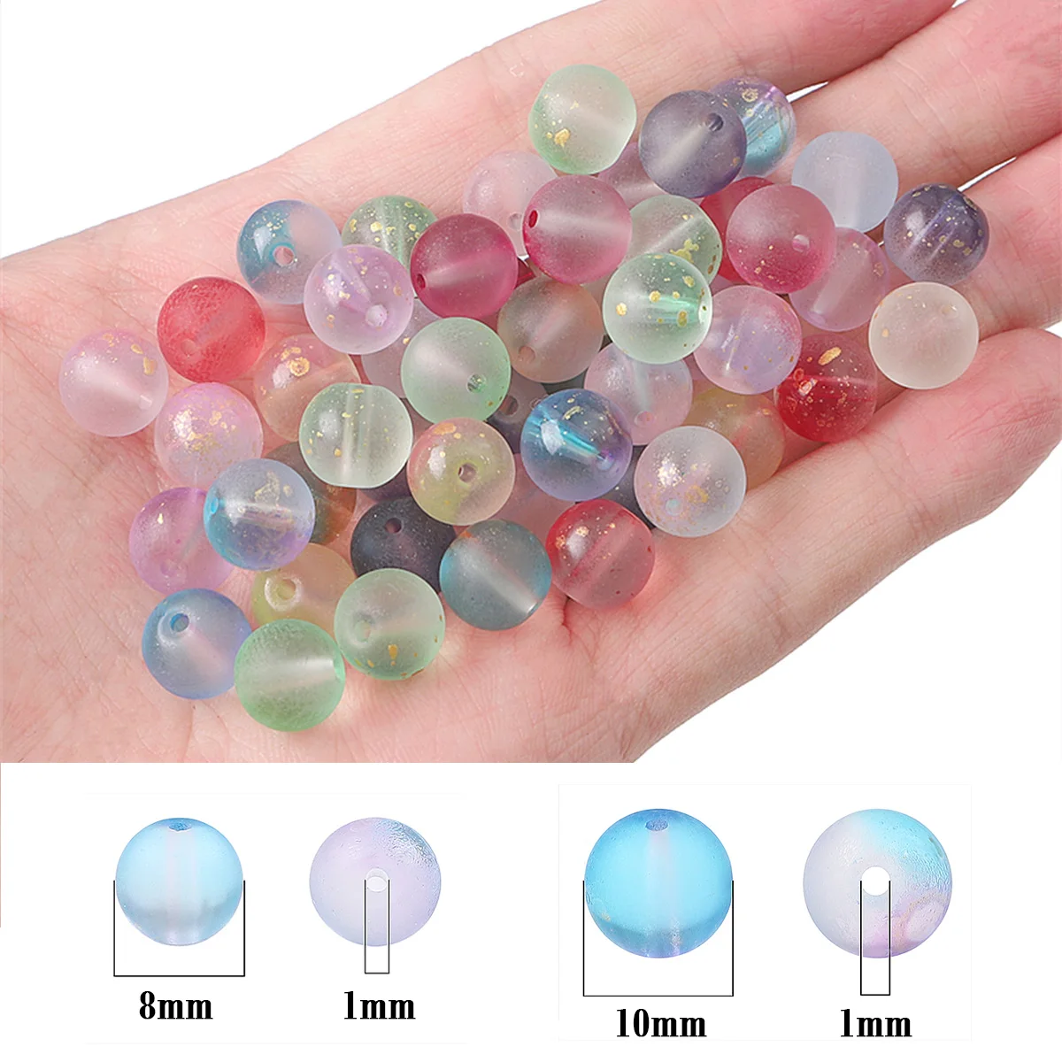50pcs 8/10mm Transparent Frosted Glass Beads with Gold Powder Round Loose Spacer Beads for DIY Bracelet Jewelry Making
