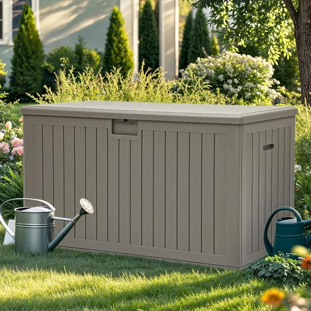 

200 gallon oversized deck container, double walled resin outdoor storage box with flexible partitions