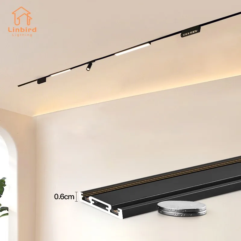 TUYA 5mm Slim Magnetic Track Light System Black White Ultra Thin Ceiling Surface Mounted Led Rail Lamp Linear Magnet Home Lamps