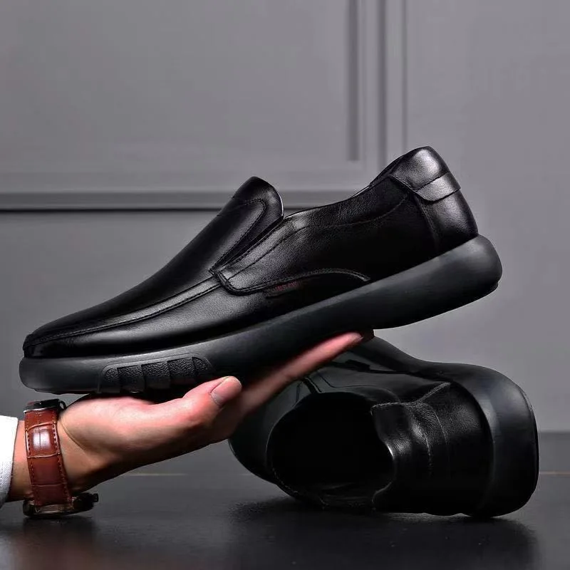 Men's MICROFIBER Casual Leather Shoes PU Comfortable Loafers Office Formal Shoes Wedge Heel Round Toe Zapatos De Hombre 2024 New