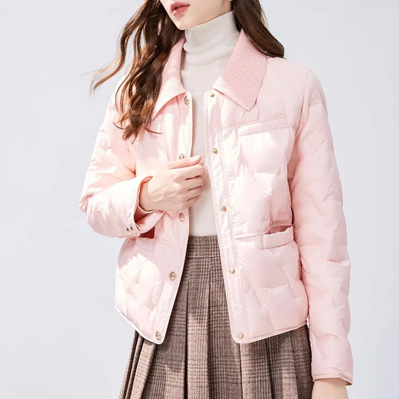 Veste matelassée d'hiver pour femmes, légère et chaude, en duvet, à simple boutonnage, col à revers, manches longues, vêtement d'extérieur résistant au froid