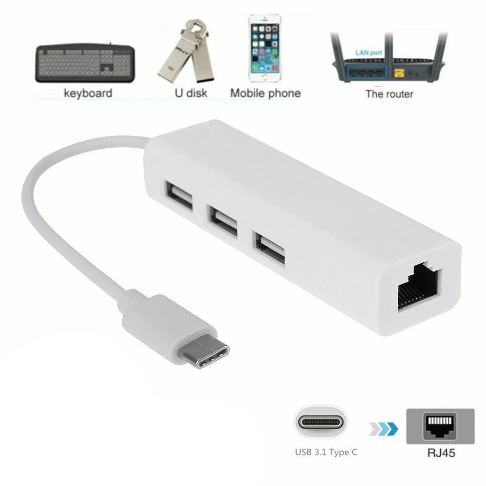 USB-C USB 3.1 Type C To USB RJ45 Ethernet Lan Adapter Hub Cable for Macbook PC