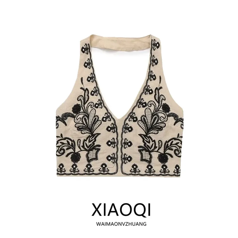 2024 Summer New Women's ort Top Embroidered Collar Versatile Design Match All Seasons Faionable Vest Svel Outfit