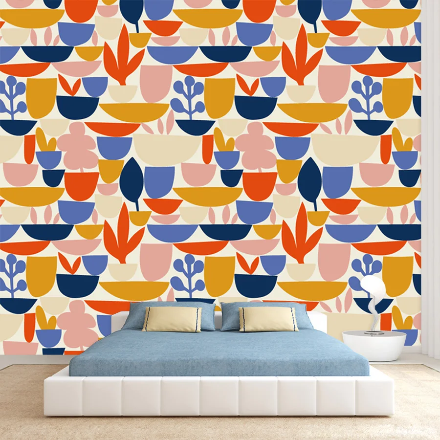 10+ Cool Geometry block Potted flowers Peel n Stick Wallpaper for Living Room Decoration Wall Art Papers Home Decor Cafe Mural
