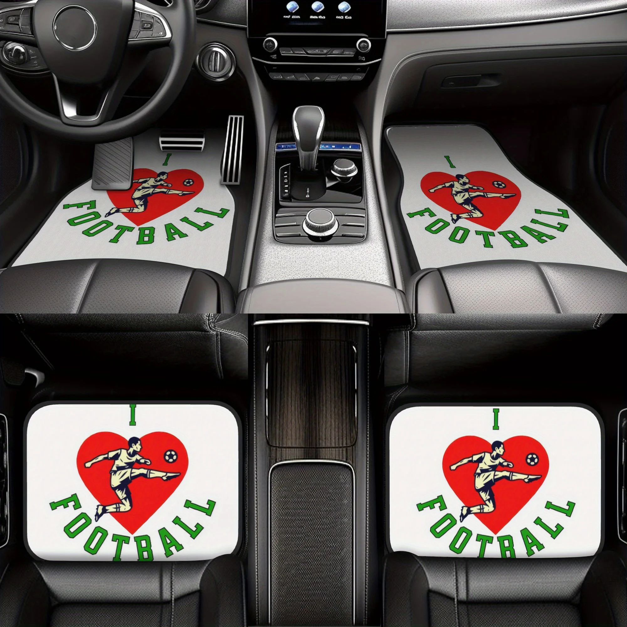 4pcs I Love Football Striker Heart Car Floor Mats, Durable Polyester Fiber, Fit For Cars, Ideal Gift, Vehicle Interior Mats, Pla