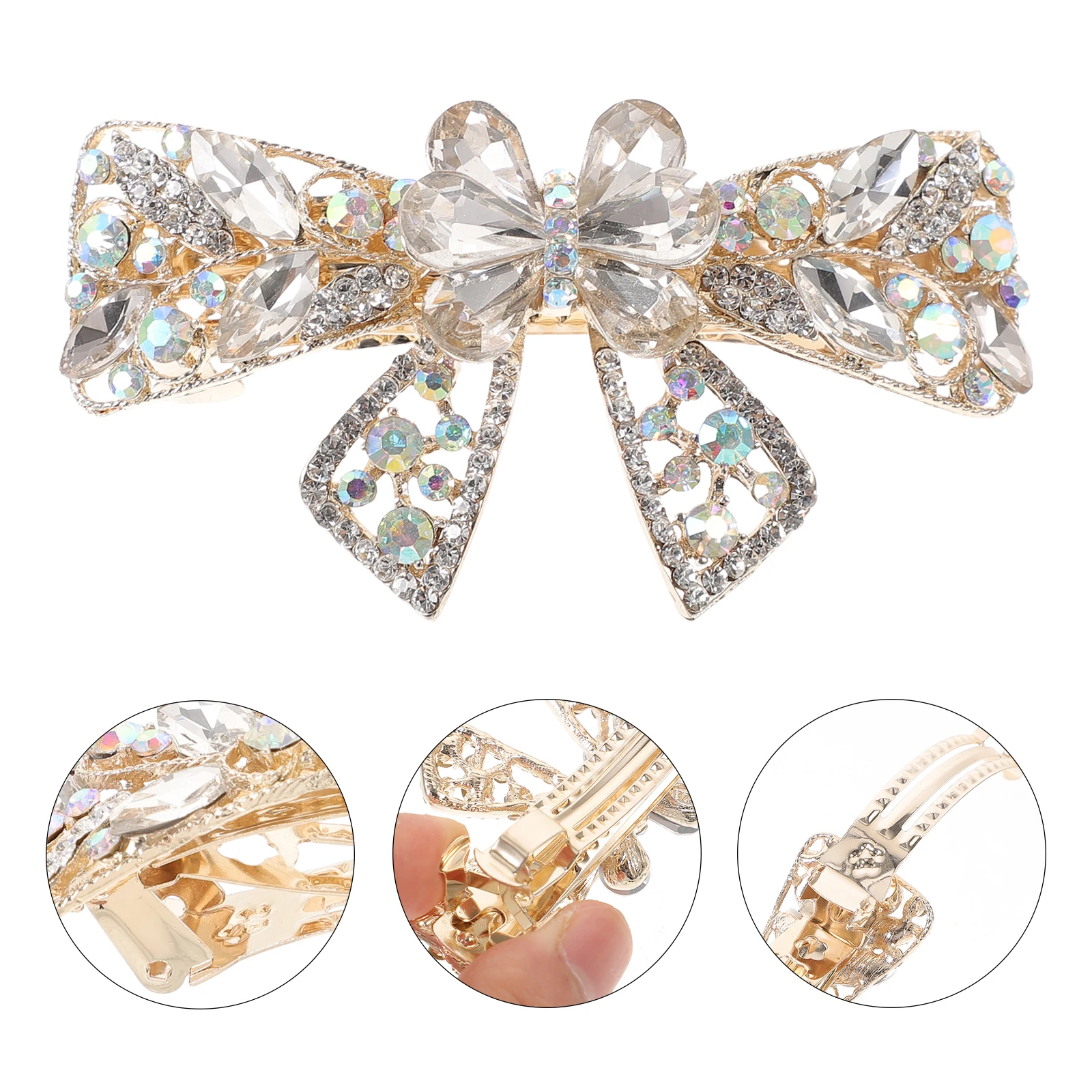 

Rhinestone Hair Clips Large Hairpin for Women Girls Clasp Vintage Accessories Bow Everyday Party Wedding