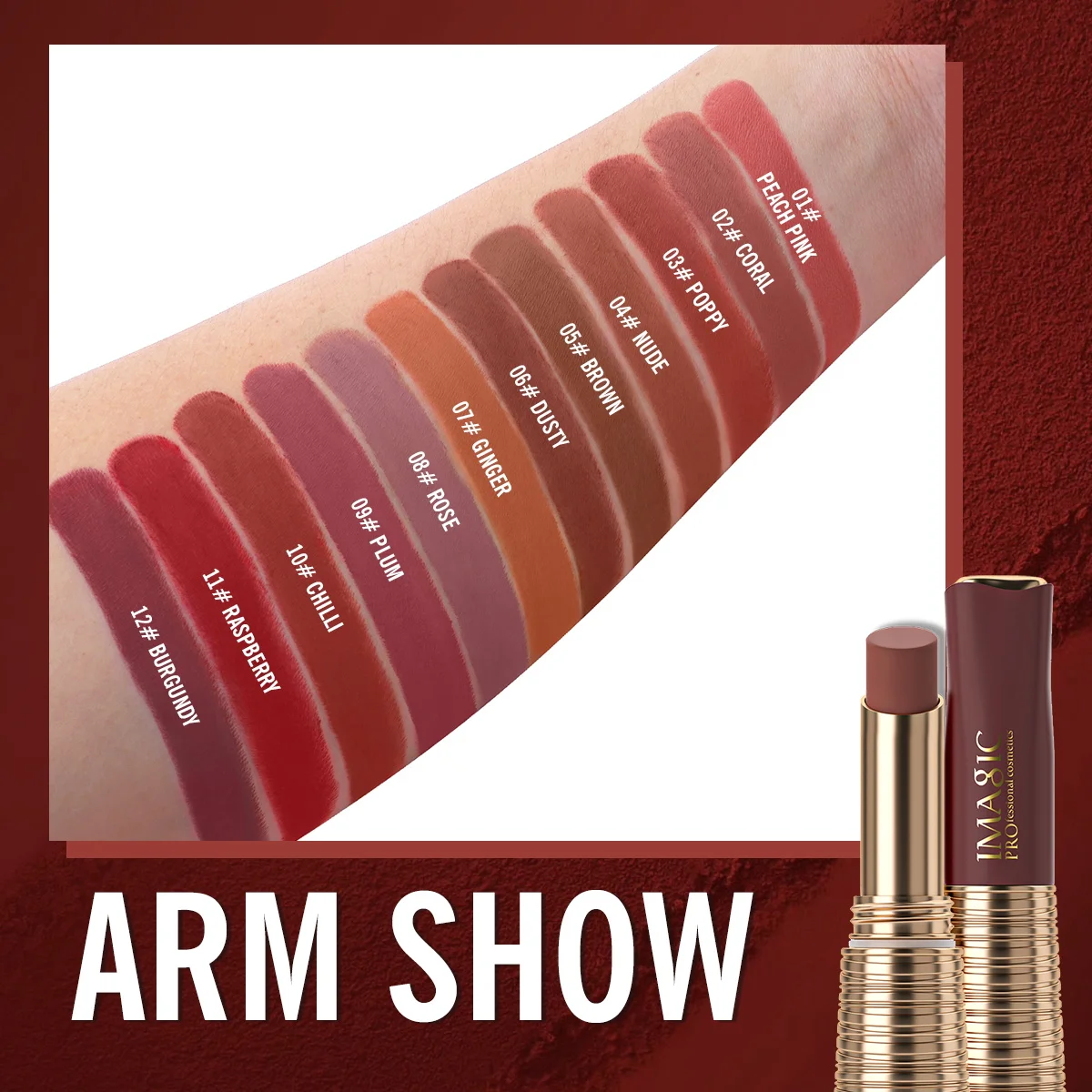 IMAGIC Lipstick Matte No-stick Lipstick Long Lasting Waterproof Lip Stick Smudge-free Classic Highly Pigmented Lip Tint Makeup