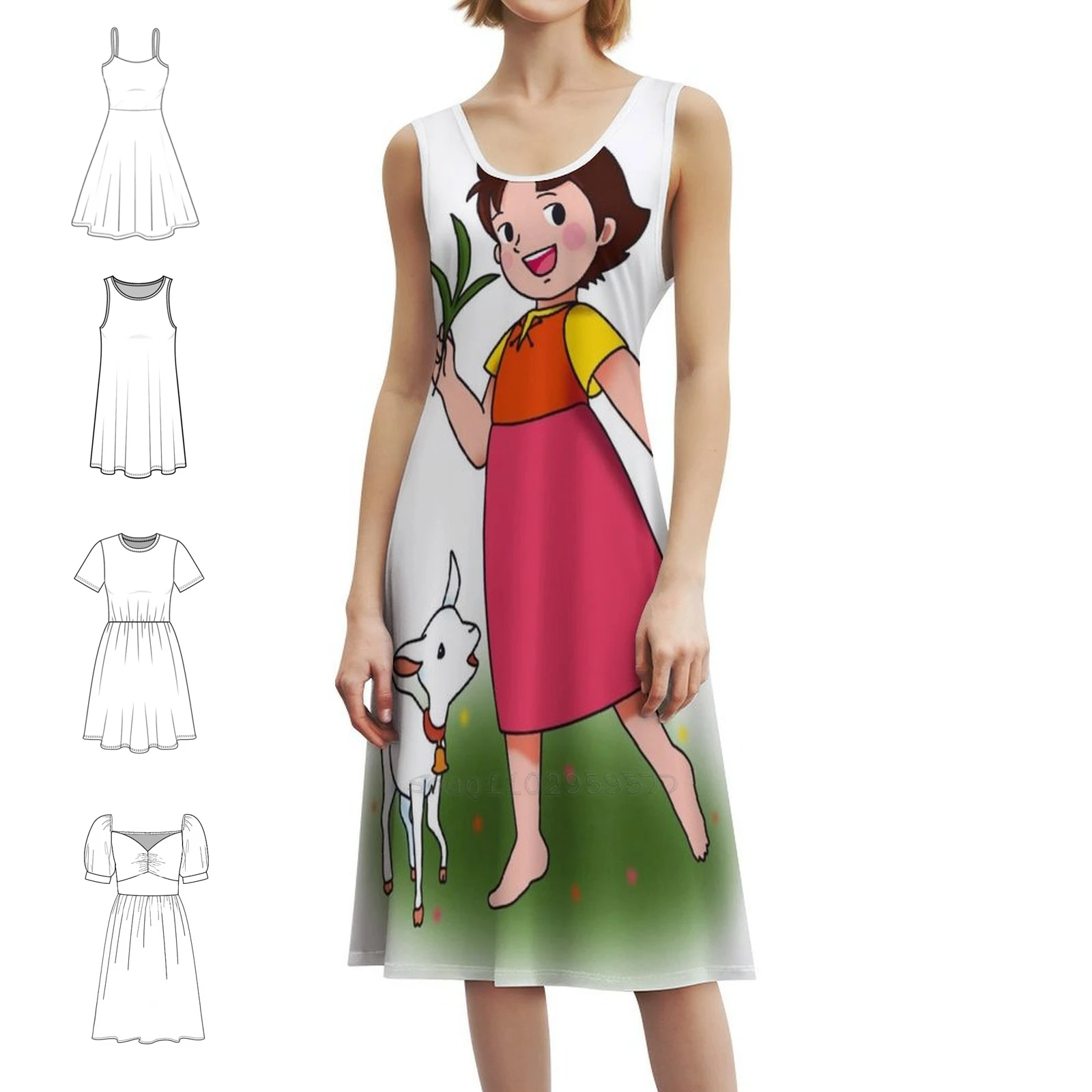 

Heidi мультяшное мини-платье в консервативном стиле для женщин трапециевидной формы свободного покроя повседневное дневное платье Heidi мультфильм ТВ горы Швейцария женское