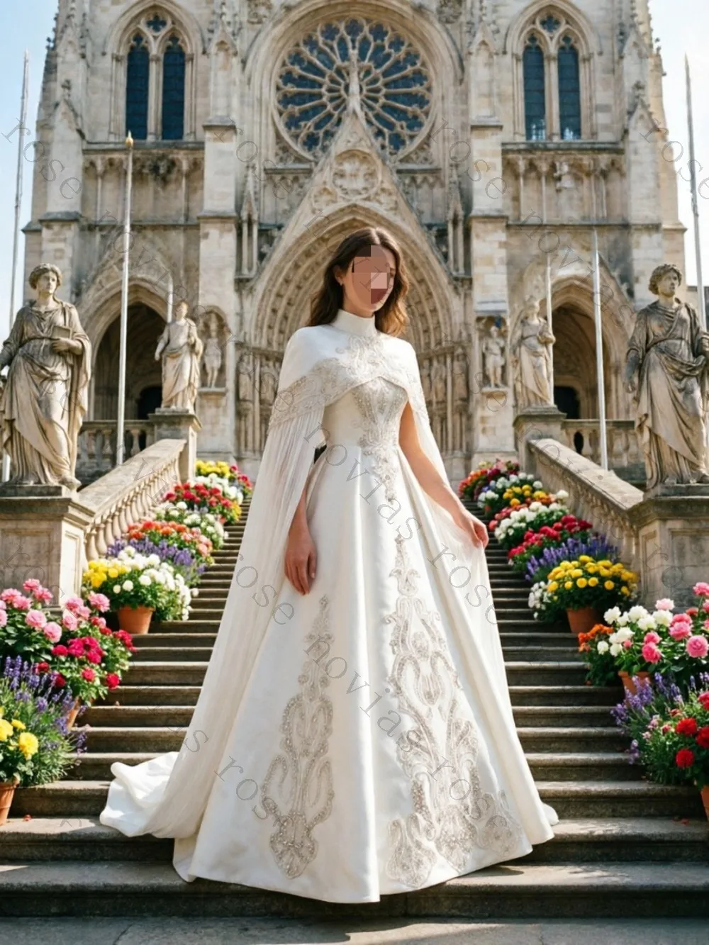 Customized Luxury High Neck Satin with Shawl Wedding Dresses 2026 Bead A-line Bridal Gown Princess Style Suitable for Banquets