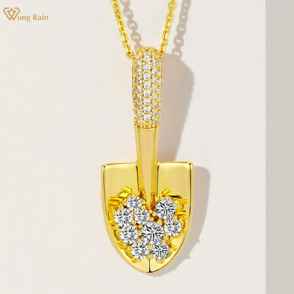 

Wong Rain Sparkling Solid 925 Sterling Silver Lab Sapphire Gemstone Personality Shovel Pendant Necklace Fine Jewelry Wholesale