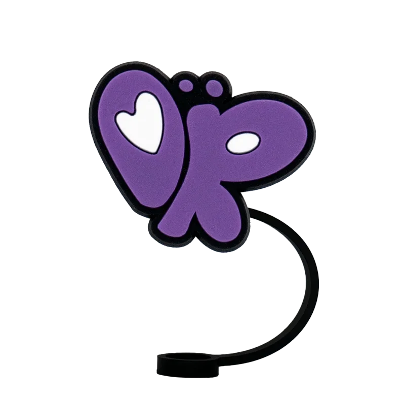 Couvercle de Paille en Silicone de 10mm, 1/7 Pièces, Accessoires de Couverture Papillon Violet Mignon pour la Standard, Bouchon de Paille de Chat Doux et Anti-Poussière