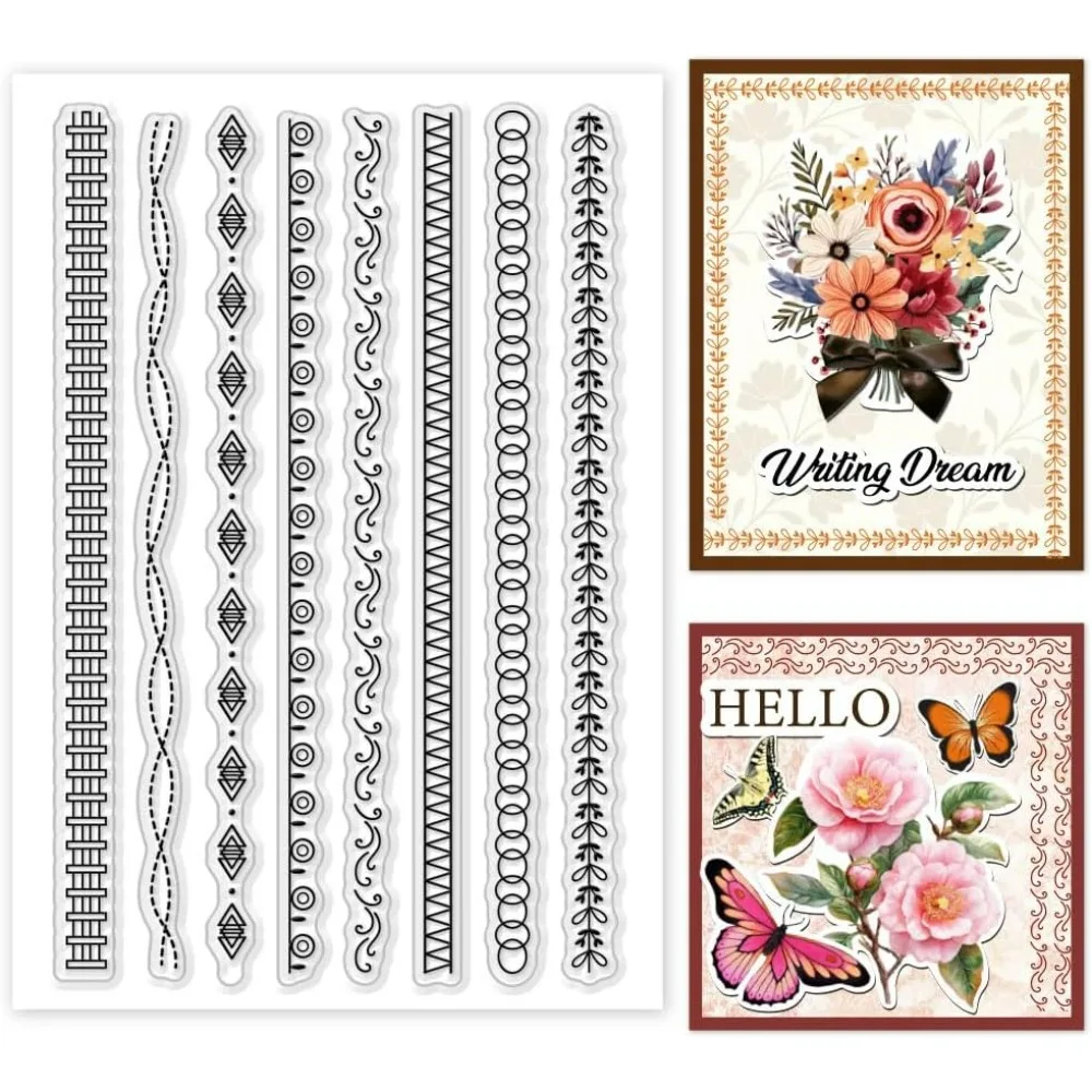 1 Sheet Lace Lines Clear Stamp Line Borders Rubber Clear Stamps Transparent Stamps Seal for DIY Scrapbooking Card