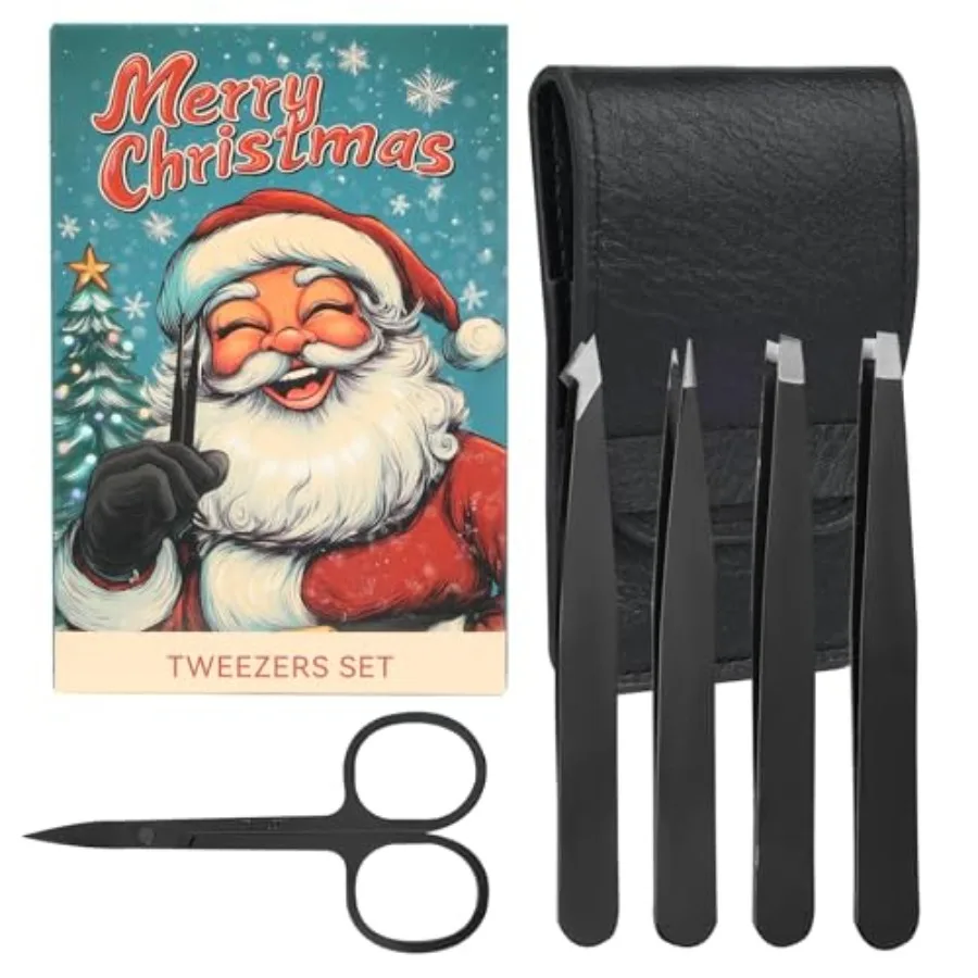 5-Pack Stainless Steel Tweezers Set for Women with Curved Scissors, Great Precision for Facial Hair Removal and Splinter Remova