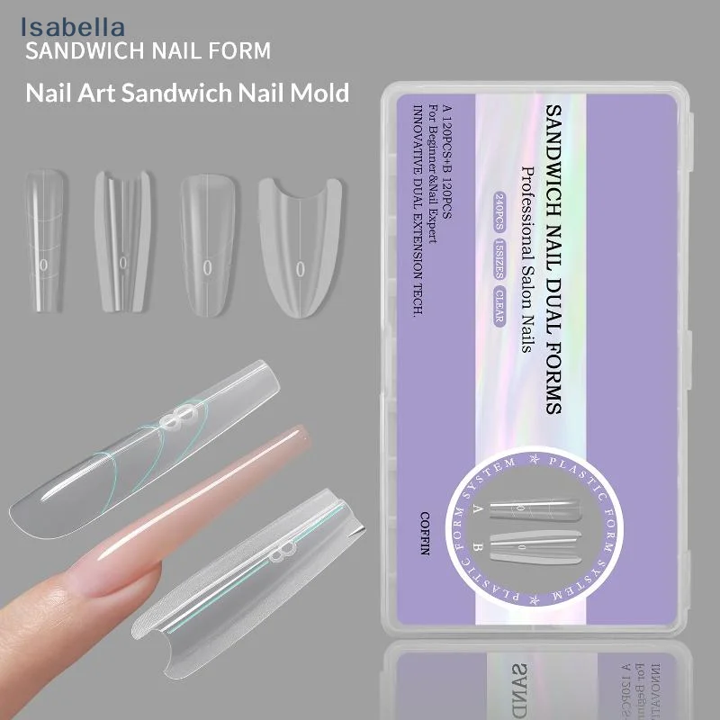 

♥240pcs Dual System Sandwich Nail Forms - Clear Coffin Nail Molds for Gel Extension