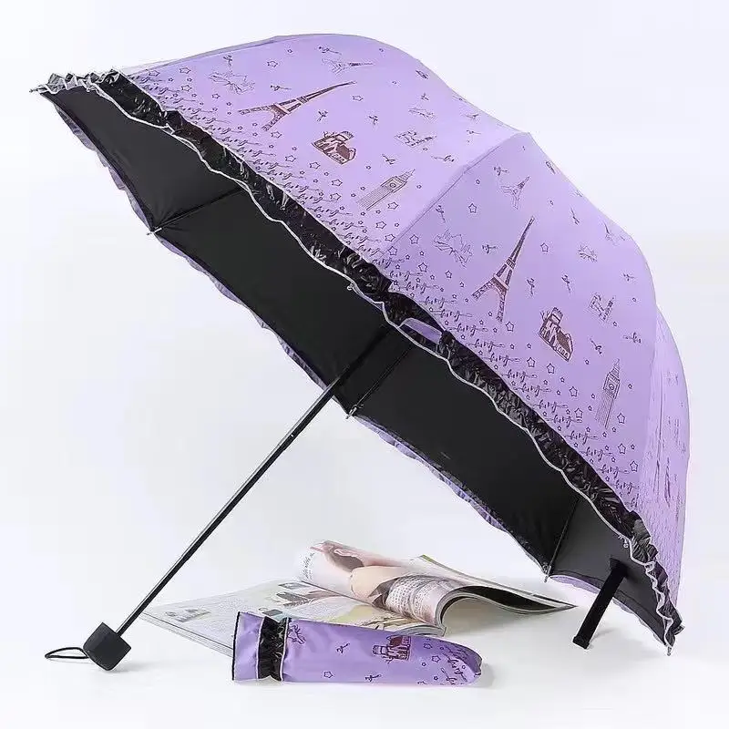 Candy-colored Princess Dress Hem Sun Umbrella, Vinyl Paris Tower Uv Shield Sun Umbrella, Umbrella