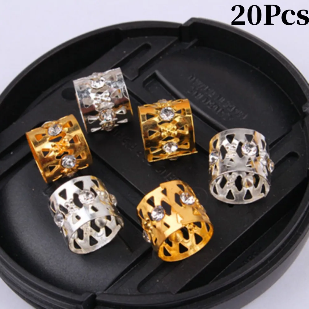 

20Pcs Metal Rhinestone Hair Rings for Dirty Braids Dedicated Hair Extension Hollowed Iron Buckle Dreadlock Accessories Wholesale