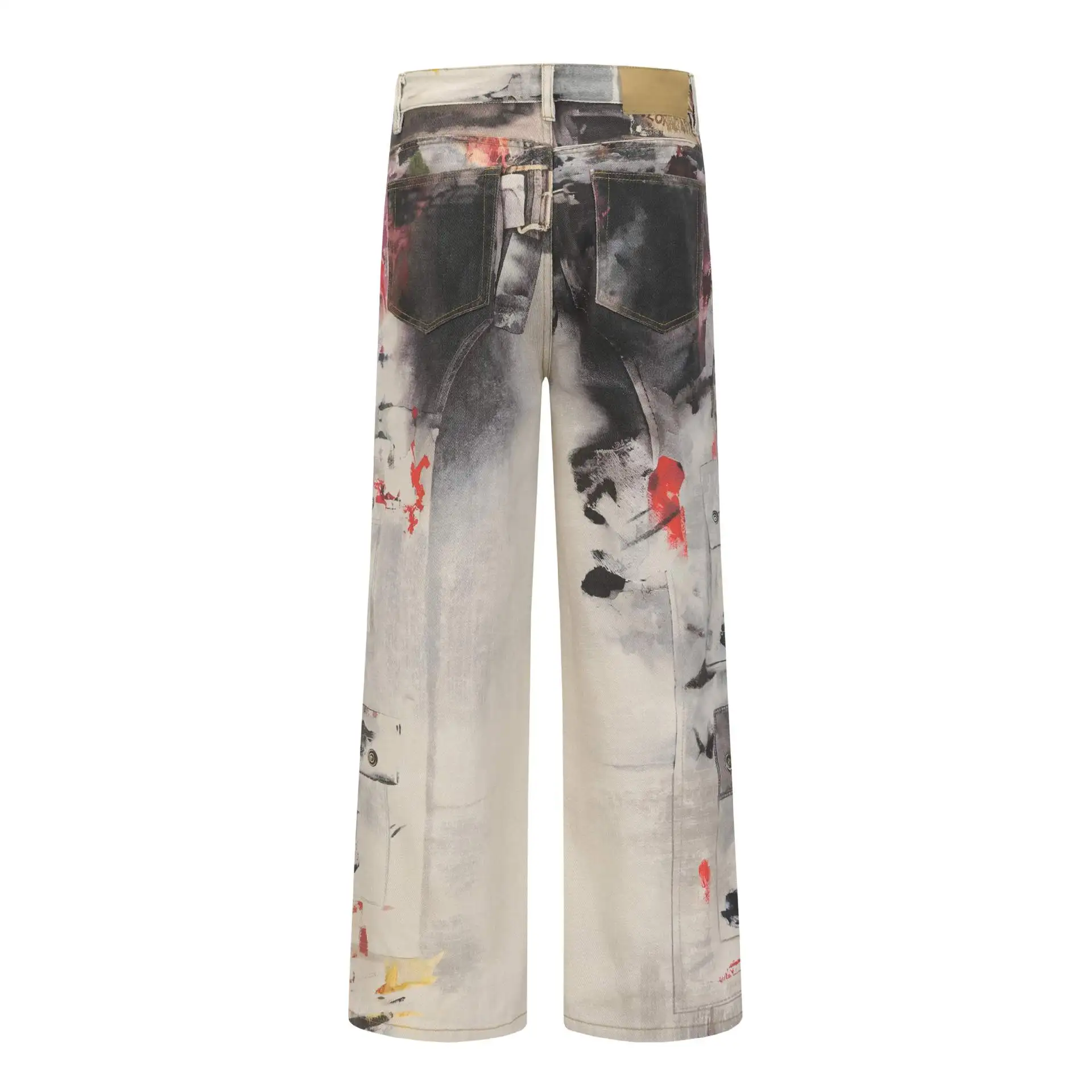 Men's High Street Graffiti Jeans Pants Loose Fit Vibe Style Y2K Denim Trousers Streetwear Painted Washed Jeans Printed Graffy