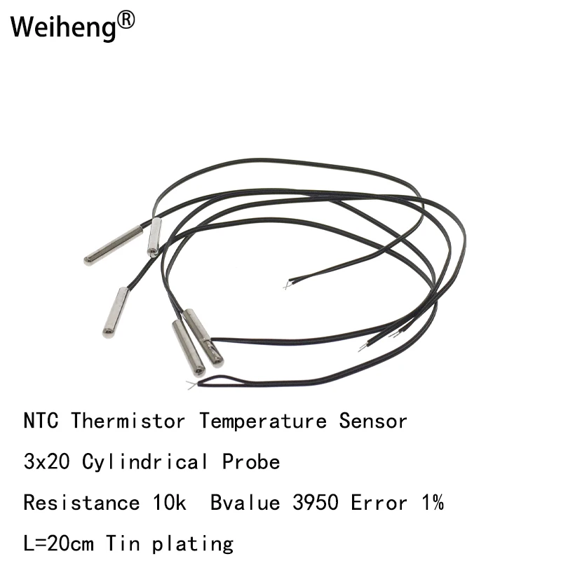 5Pcs 10K B3950 3x20 Cylindrical Waterproof Thermal Probe NTC Thermistor  Long 20CM