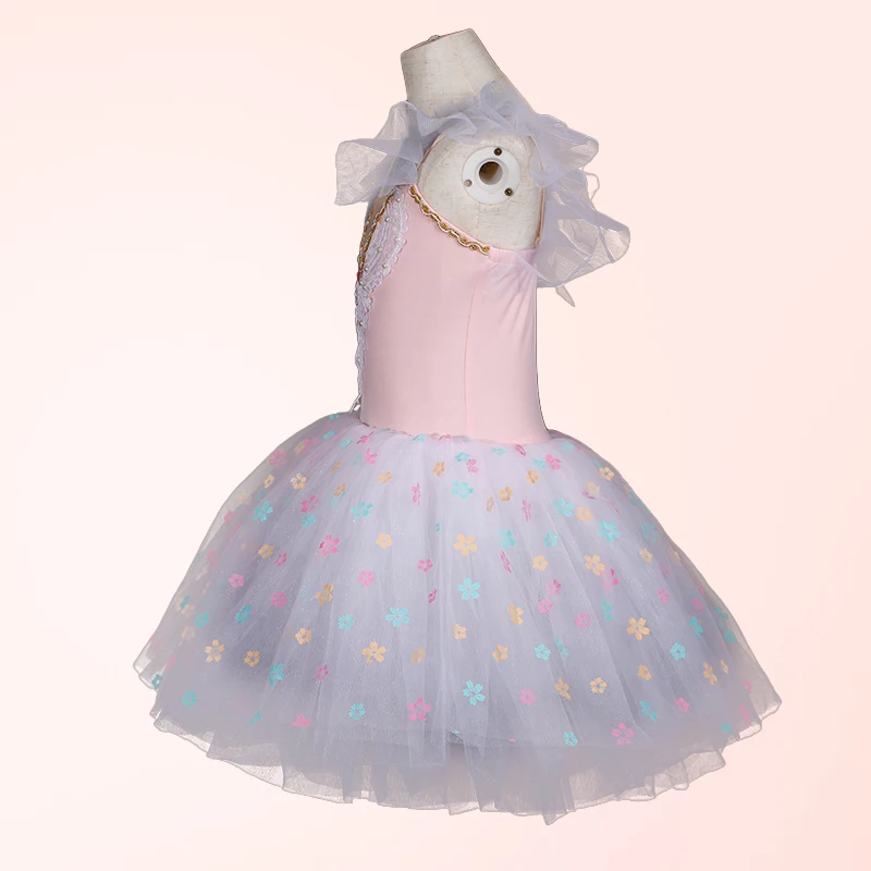 Bambini ragazze vestito da balletto rosa paillettes costumi di danza popolare cinese abbigliamento da ballo moderno vestito da pratica della principessa