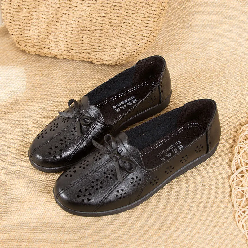 High Quality Women Leather Flats Shoes Soft Sole Comfortable Female Oxford Flats 2023 New Summer Breathable Casual Shoes Loafers