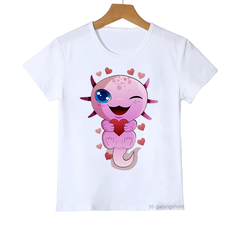 

Kawaii Axolotl Hugging A Heart-Kids T-Shirt Children'S Short Sleeve Fashion Trend Boys T Shirt Cute Girls Tshirt Tops