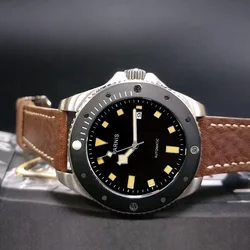 Parnis Automatic Mechnical Men's Watch 43mm Miyota Sapphire Crystal 10BAR Waterproof Luminous Black Dial Auto Date Leather Strap