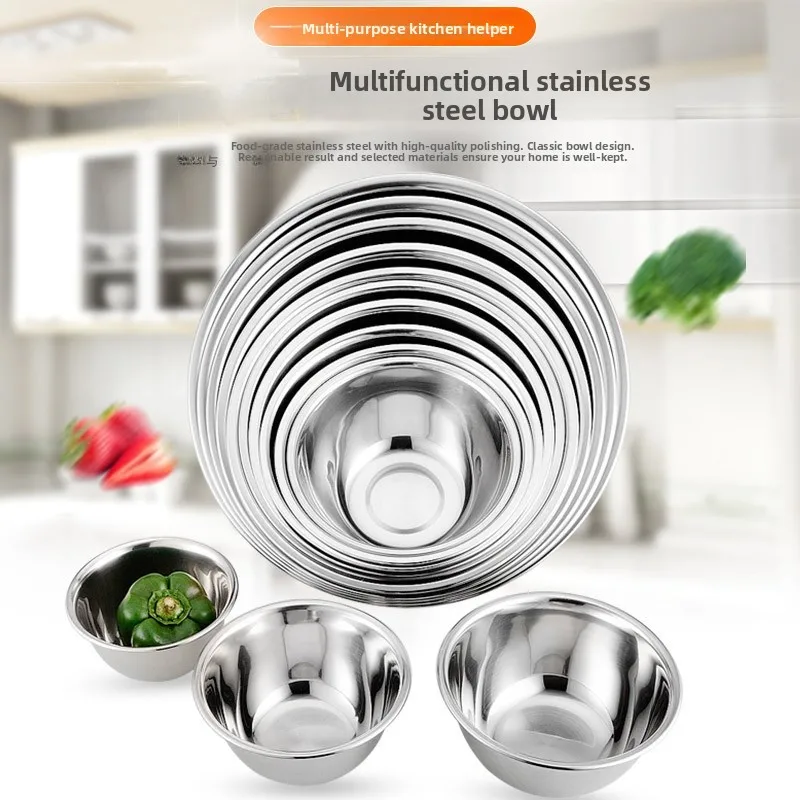 

Thiened Stainl Steel Deepened Seasoning Bowl Kitchen Baking Fruit Salad Preparation Large Size Drainage Basin round ape