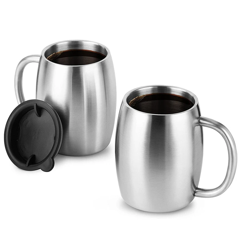 

420ml Travel Stainless Steel Beer Mug Double Wall Portable Coffee Cup with Handle Lid Home Thermal Tea Water Cups Drinkware