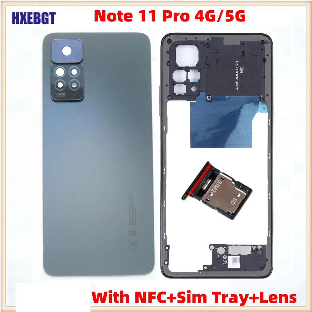 For Xiaomi Redmi Note 11 Pro 4G/5G Middle Frame + Rear Back Battery Cover + Camera Lens + Sim tray Repair Parts