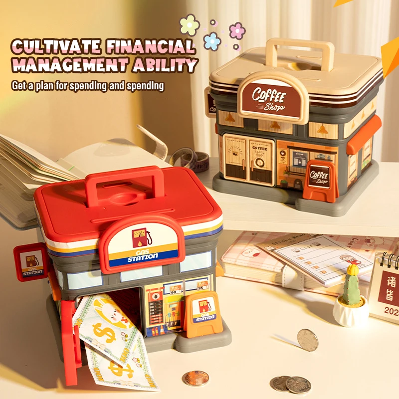 

Kids Piggy Bank Coffee Shop Pretend Play Toy Coin Savingbox Money Box Cash Container Children Gift Atm Machine Educational Toy