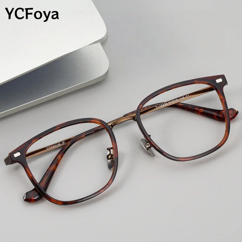 

YCFoya Retro Japanese Style Pure Titanium Acetate Fiber Business Glasses Frame Men Women Myopia Eyewear Frame T-18336