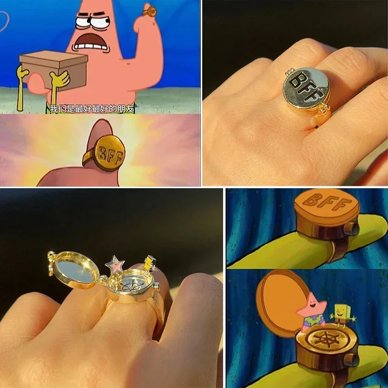 SpongeBob Ring Anime Women\'s Men\'s Bff Best Friend Ring Opening Adjustable Patrick Star Rings Trend Finger Jewelry Birthday Gift