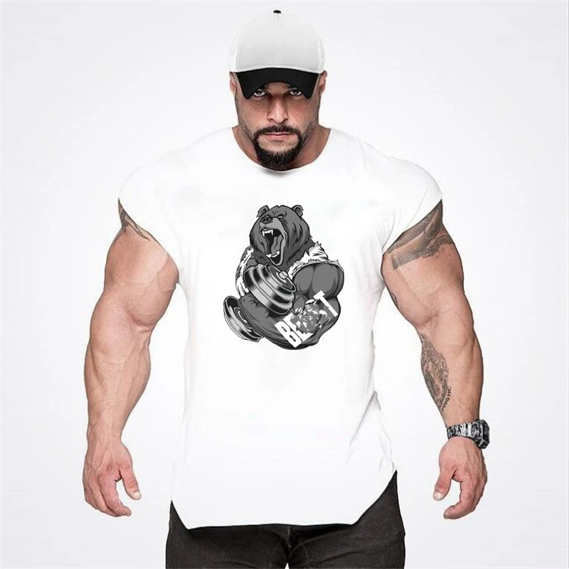 Brand Casual Clothing Bodybuilding Tank Top Men Gym Fitness Vest Singlet Sleeveless Shirt Solid Cotton Muscle Sports Undershirt