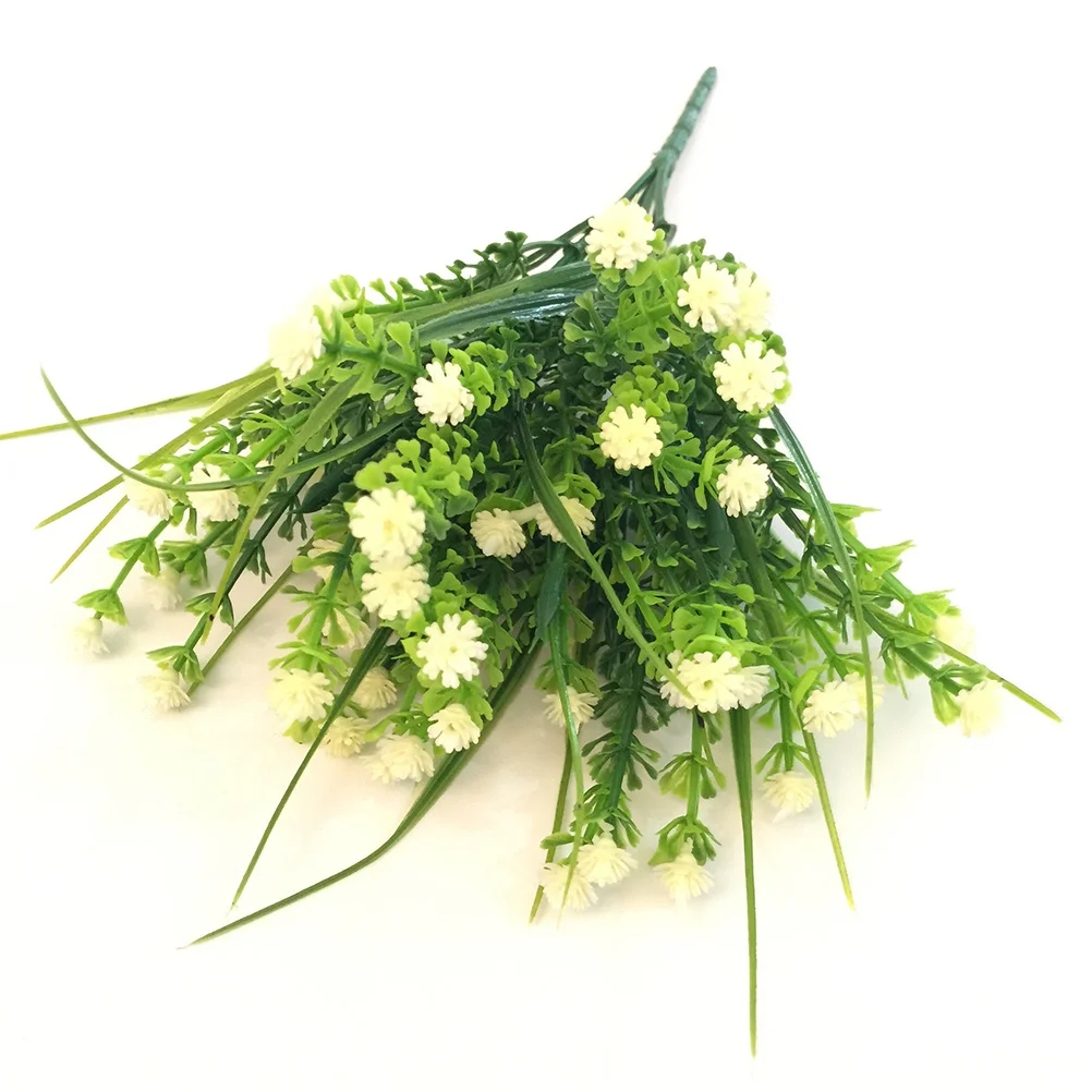 

6Pcs Artificial Fake Grass Plastic Plants Gypsophila Bushes Uv Resistant Flexible Stem for Home Garden Outdoor Decor