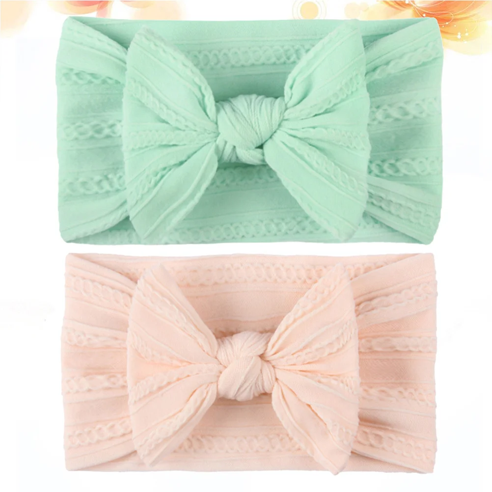 

2 шт. детская повязка на голову с нейлоновым бантом, простой детский головной убор, текстурированный аксессуар, розовый, зеленый, для вечеринки малышей