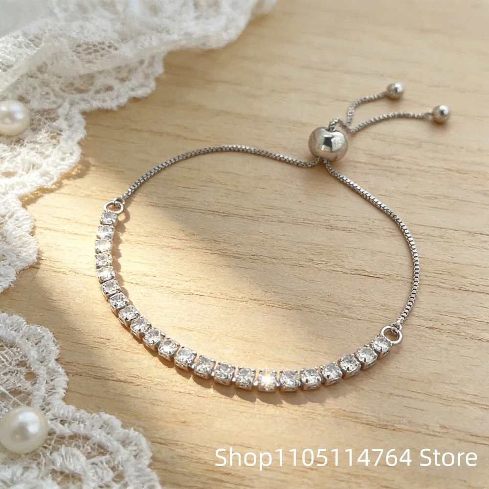

925 Sterling Silver Adjustable Tennis Bracelet with Round Cubic Zirconia – Sparkling Fashion Jewelry for Women