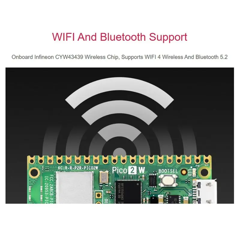 For Raspberry Pi Pico 2 W Microcontroller Development Board RP2350 Chip Support WIFI Bluetooth, Soldered Header