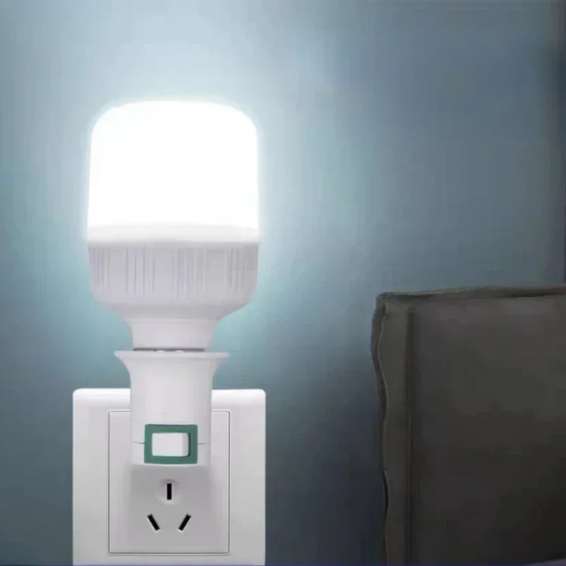 Lâmpada LED de poupança de energia com interruptor, parafuso E27 móvel, EUA, UE, UK Plug, Pequeno, Noite, Conversão, Cabeça de lâmpada, Parede, Suporte da lâmpada