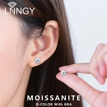 Lnngy Piercing Pendientes 925 Sterling Silver Screw Back Stud Earrings for Women 6.5mm 1CT D-color Moissanite Earrings Jewelry