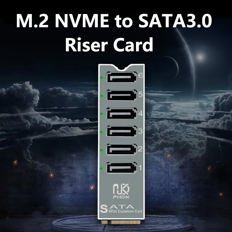 

Переходник карты расширения NVME на 6-портовый SATA 3.0 с корпусом из алюминиевого сплава ASM1166 Чип M.2 PCIE M Key к SATA3.0 для настольных ПК