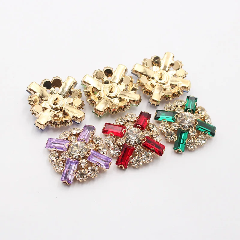 LKERAN 5Pcs 25mm Shank Sewing Square Rhinestone Buttons For Clothing DIY Wedding Metal Crafts Decorative Accessories