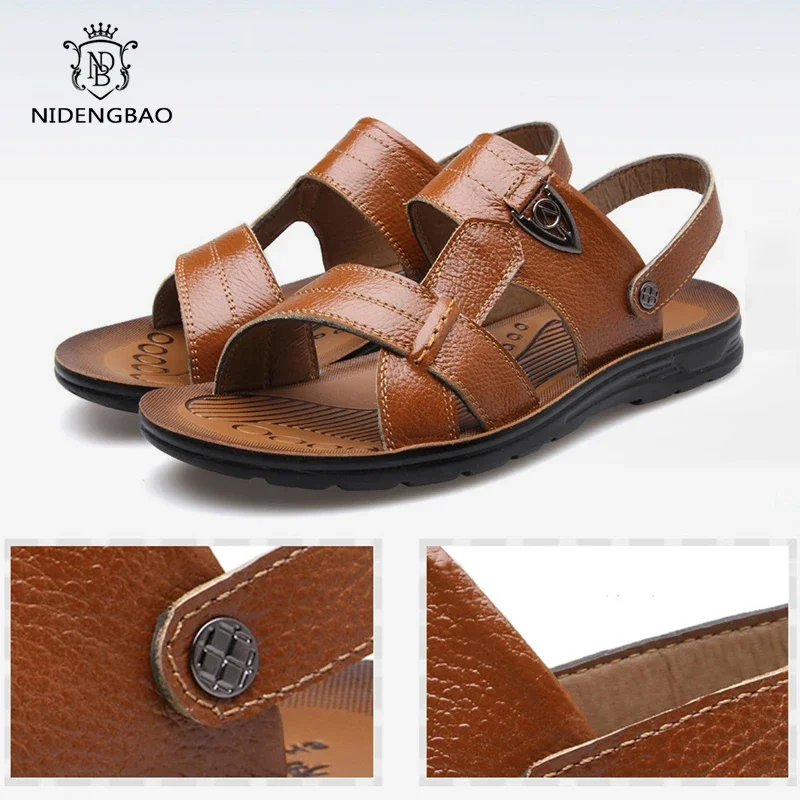 Sandalias de playa de cuero genuino de verano, zapatos para hombre, sandalias de cuero de talla grande 49 50 para hombre, calzado suave y cómodo