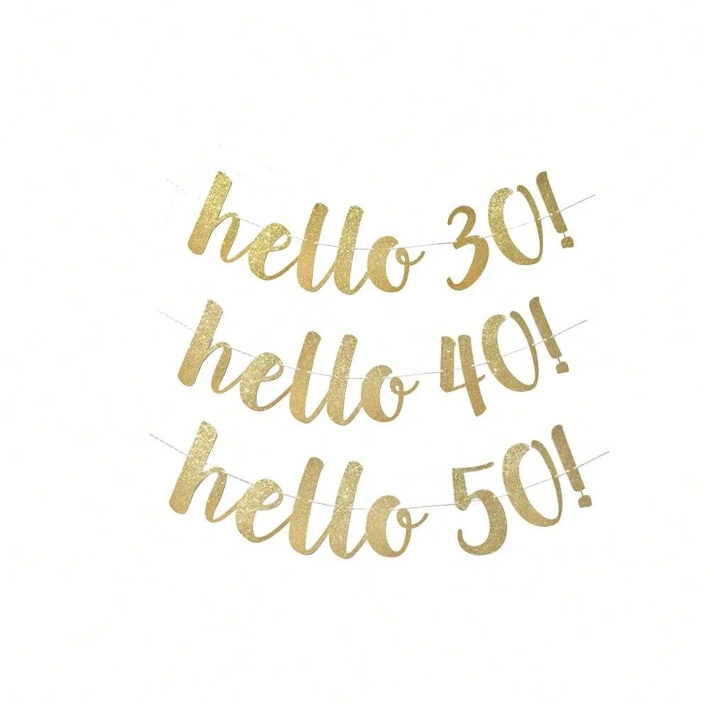 hello 30 40 50 60 paper gold banner anniversary birthday party decorations adult wedding decoration garland supplies